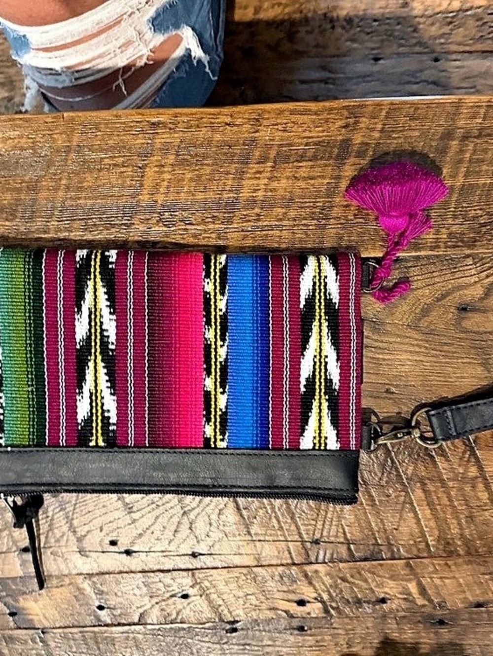 Nena & Co. Huipil Wristlet Clutch. in Pink & Blue
